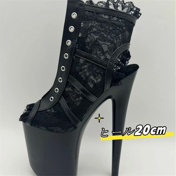 メッシュブーツ サンダル レディース 厚底 美脚 通気 おしゃれ 透かし PU カジュアル ブラック 大きいサイズ ハイヒール 20CM ダンスシューズ 夏用シューズ