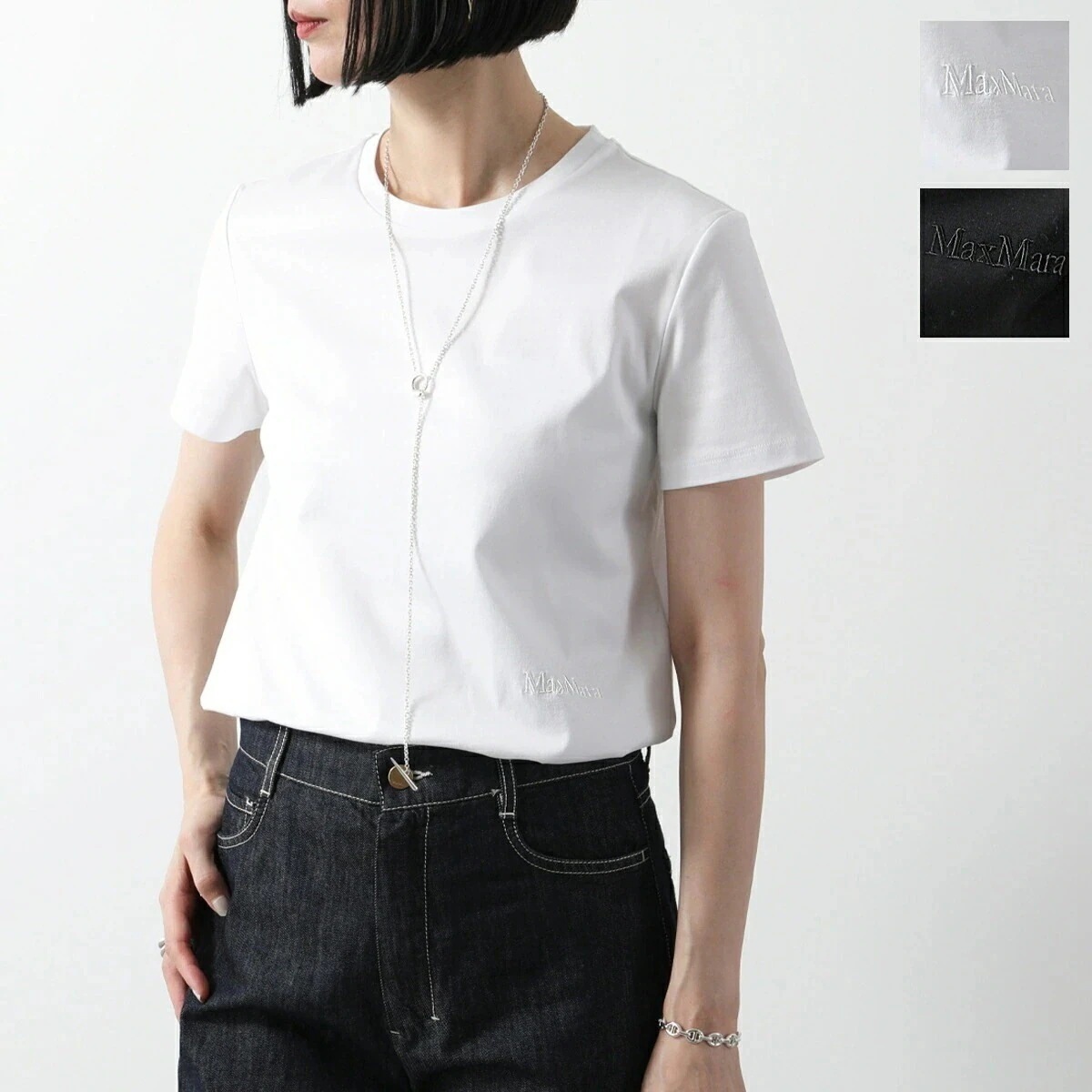 MAX MARA マックスマーラ Tシャツ NERINA ネリナ レディース 半袖 カットソー コットン クルーネック ロゴ 刺繍 カラー2色