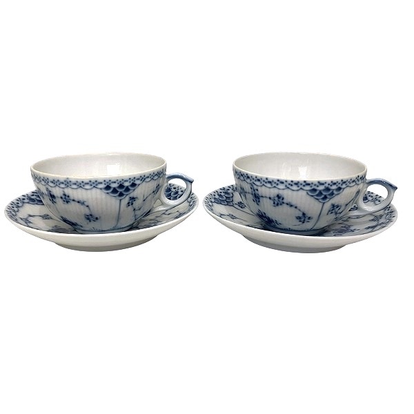 ロイヤルコペンハーゲン ブルーフルーテッド ハーフレース ティーカップ＆ソーサ【中古】