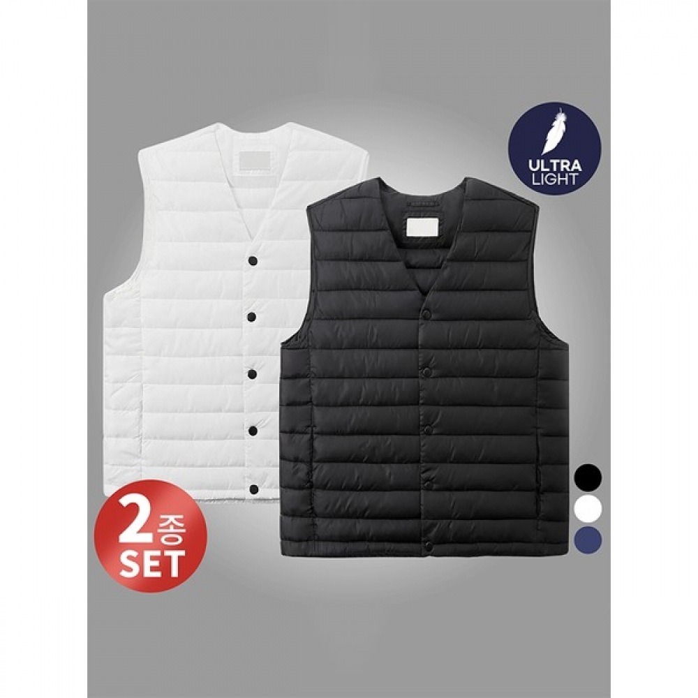 (Juans) 超軽量ベーシック Vネックパッド入りベスト 2枚セット