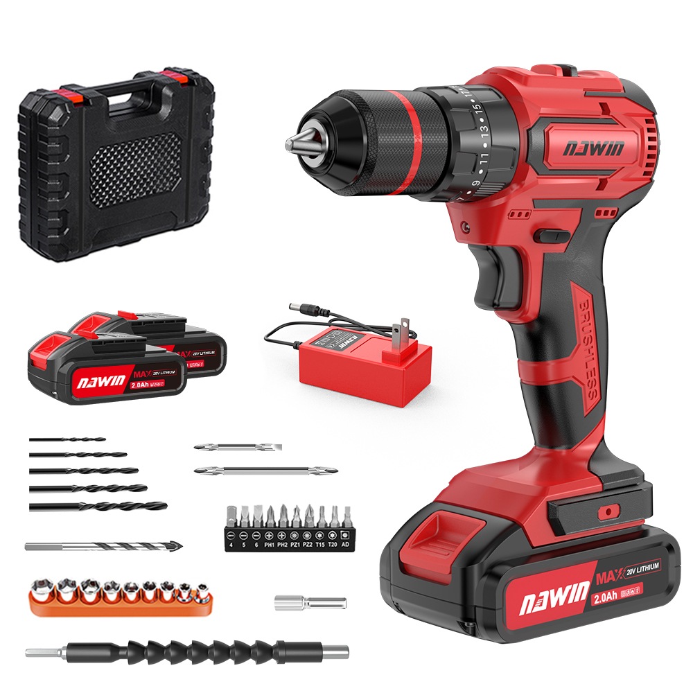 充電式ドライバドリル　電動ドリル　振動ドリル　電動ドリルドライバー　2.0ahリチウム電池2個付　コードレス　ブラシレスモーター　金属木工穴あけ