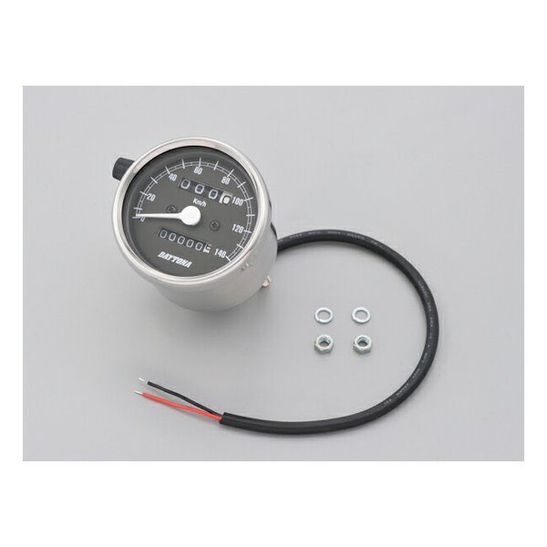 機械式スピードメーター φ60 ステンレスボディ/ブラックパネル 140km/h D15633