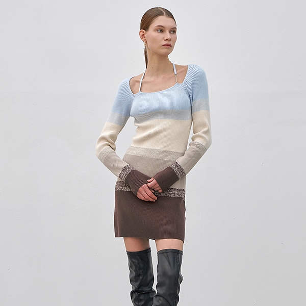 (OP-6145)HALTER NECK GRADATION KNIT DRESS