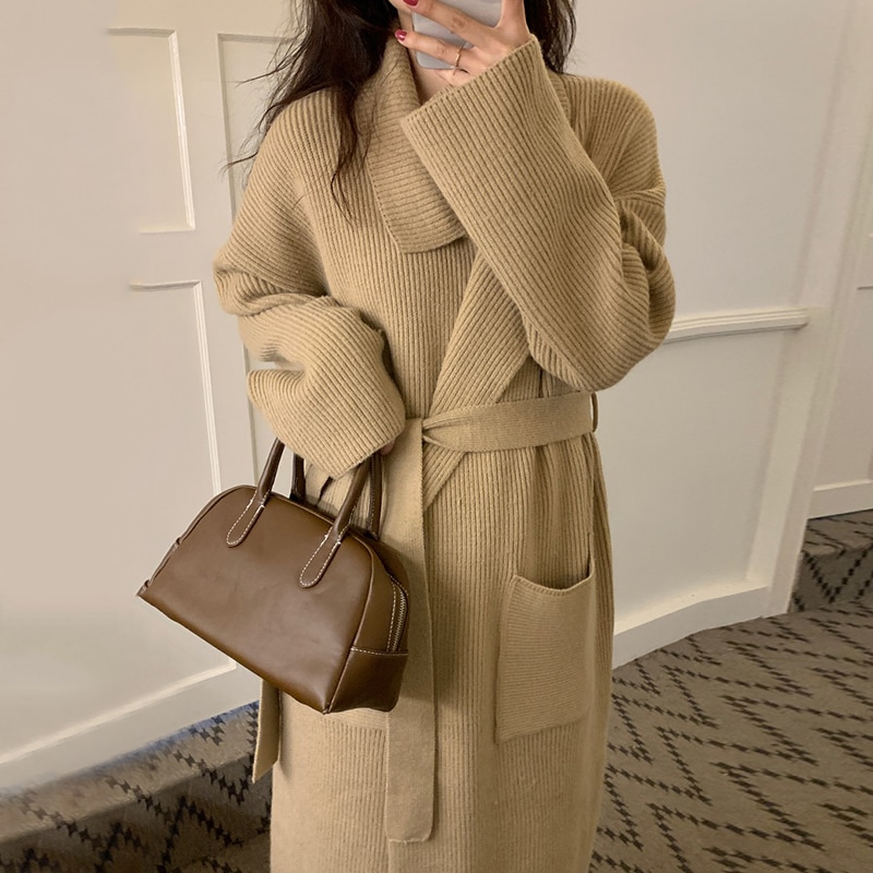 韓国デザイン秋冬新作ロングカーディガン