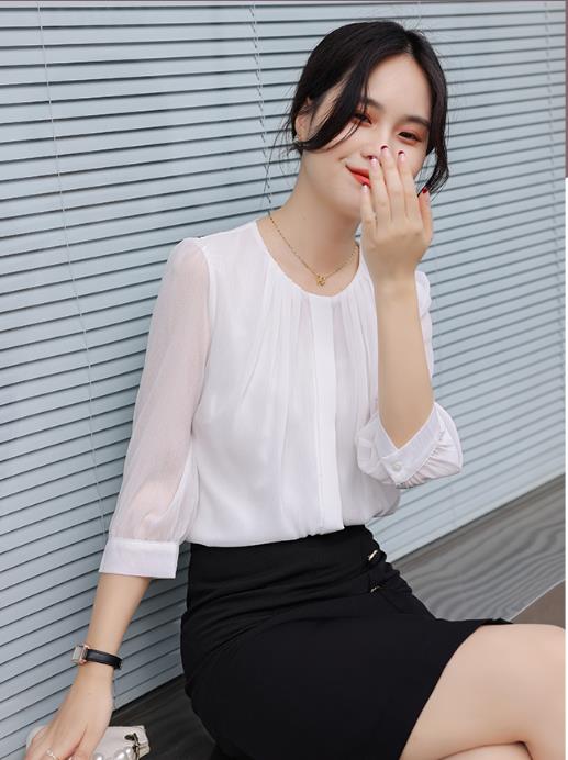 翌日配送ファッションサークルホワイトシフォンシャツの女性2023スプリングハブシャツ大げさなげっぷトンキ四つのコートセブンパッカスリーブジャケット公式サイト