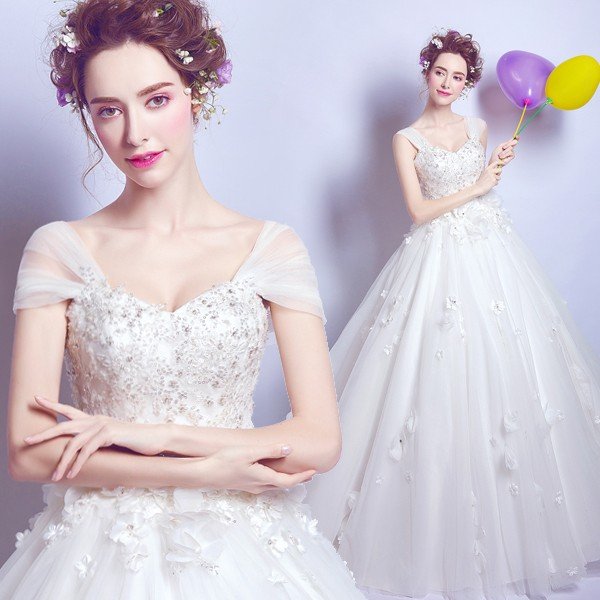 ウエディングドレス 半袖 エンパイア 二次会 ウェディングドレス 安い プリンセス 花嫁 ドレス 結婚式 白 披露宴 ロングドレス ブライダル 姫系 大きいサイズ