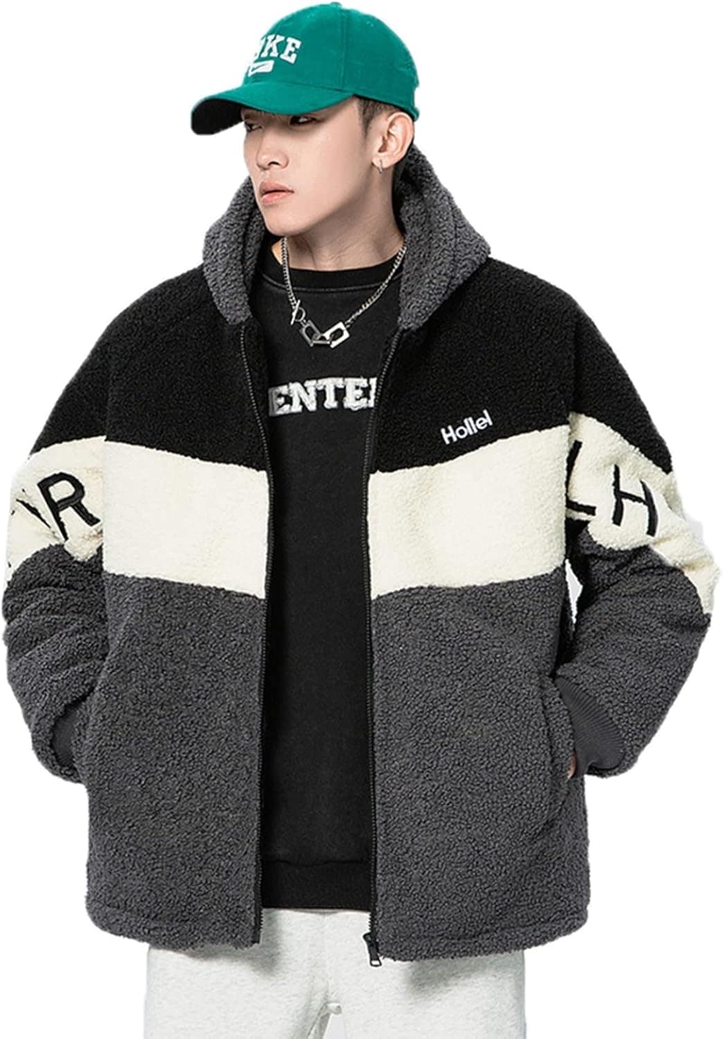 メンズ ボアジャケット M-4XL フード 起毛 厚手 フリース パッチワーク 大きいサイズ 秋服