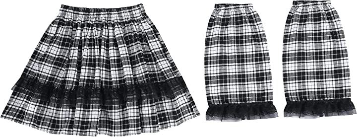 ぴゅありぼんフリフリ ウエストゴム スカート レッグカバー セット フリーサイズ(B/白黒チェック, Free Size)