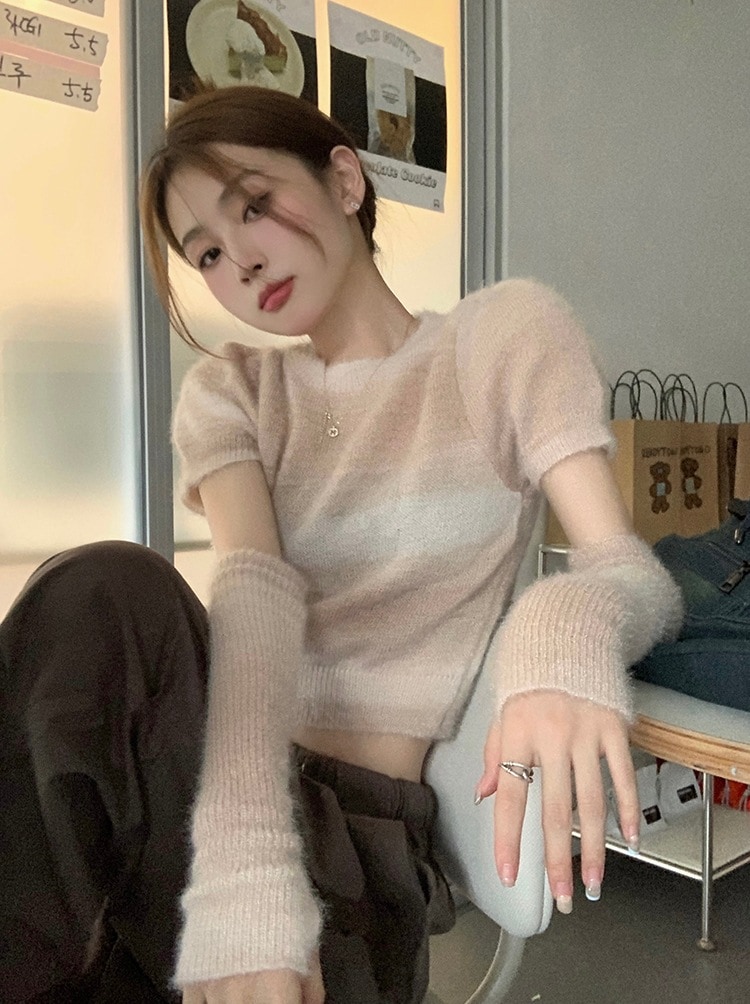 韓国デザイン秋服おしゃれ綺麗めショート丈ニットセーター