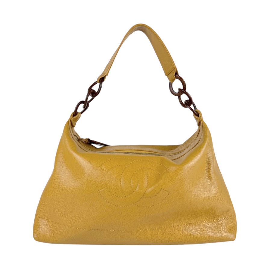 シャネル CHANEL ショルダーバッグ キャビアスキンレザー イエロー系ベージュ レディース n1149 109,000円