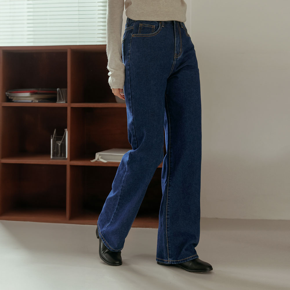 S-2XL/スタンダードロングキビオプションフリー ワイドデニムパンツ