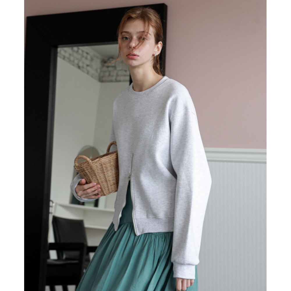 LOSSYROW プレートロージップアップスウェットシャツホワイトメランジ