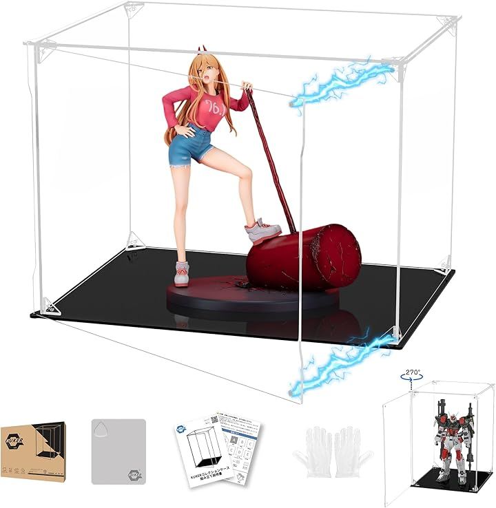 フィギュアケース UVカット アクリルケース マグネット付き 前扉 コレクションケース ディスプレイケース ショーケース 組み立て式 防汚れ (台座黒, 幅40x奥行30x高さ30cm)