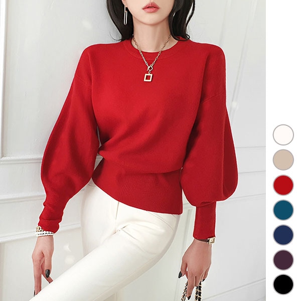 ニット レディース トップス 長袖 バルーンスリーブ カットソー ニットトソー きれいめ 上品 カジュアル 秋 冬 20代 30代 40代 50代 韓国 to25247