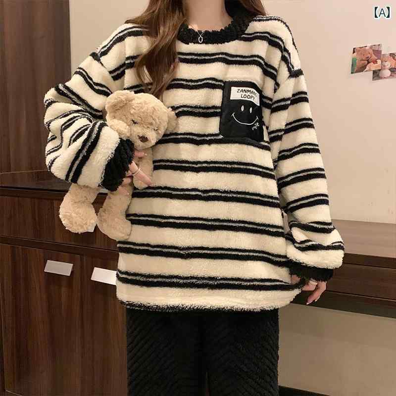 ルームウェア レディース パジャマ 部屋着 ガーリー 春秋冬 長袖 ラウンドネック ボーダー ブラック グリーン 5,233円