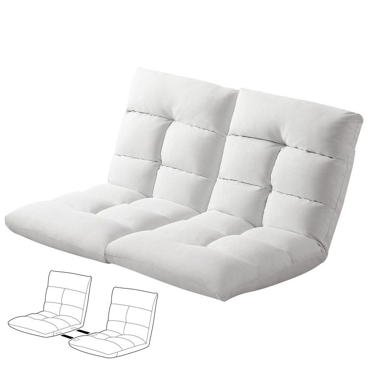 【迅速出荷】ローソファ座椅子2人掛け フロアソファ 左右分けて可能 リクライニング White Fabric