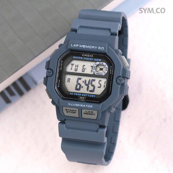 WS-1400H-2A スクエア電子オートカレンダー 60ラップ機能 ランニングスポーツ メンズ ウレタン時計 d