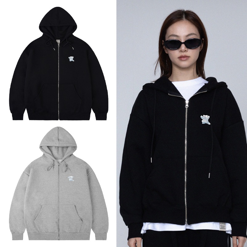 [UNISEX] Small Cloud Bear Smile Hooded Zip-Up_2color