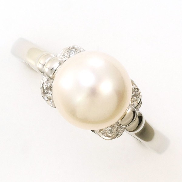 PT900 プラチナ リング 指輪 14号 パール(真珠) 約8mm ダイヤ ジュエリー 中古