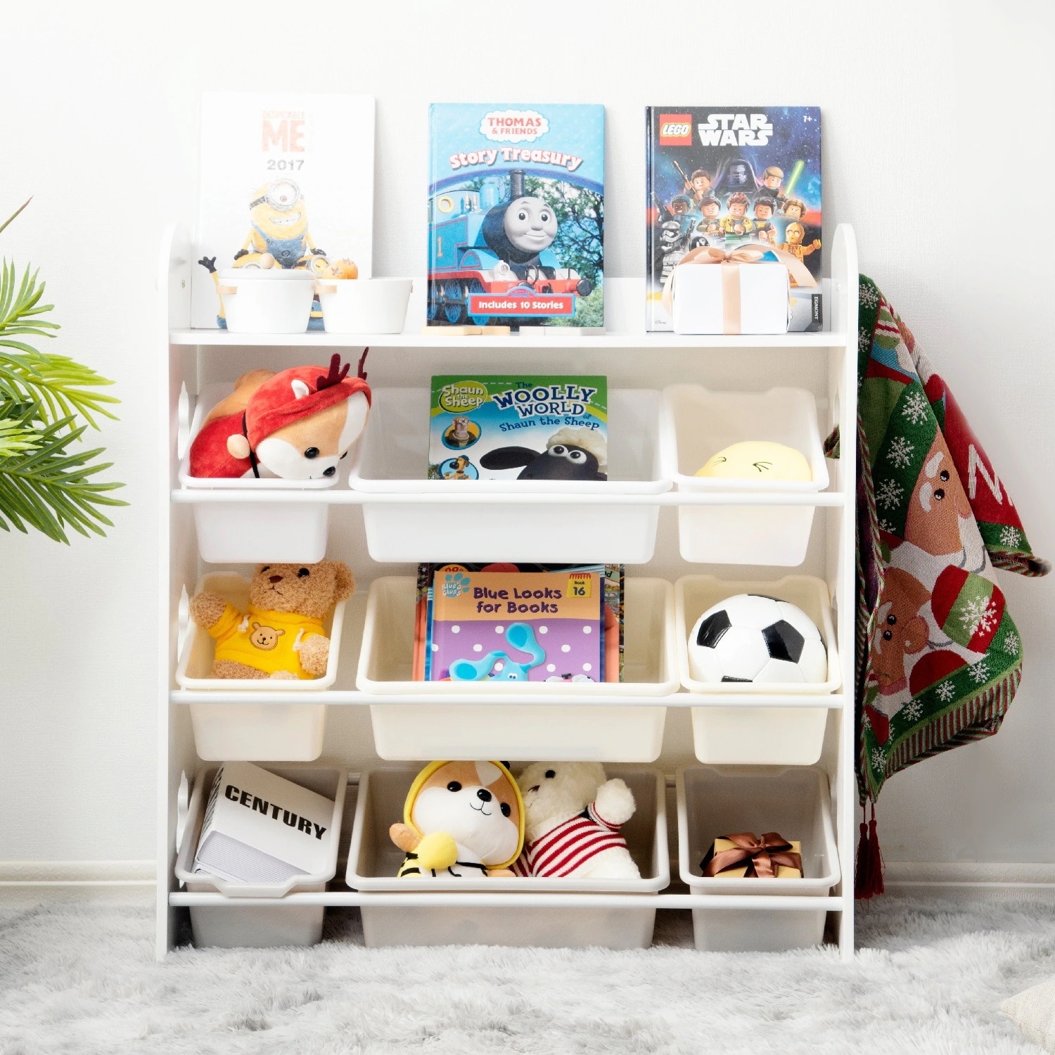 【国内即日発送】おもちゃ収納4段ラック 子ども用家具　MDF木製 知育家具