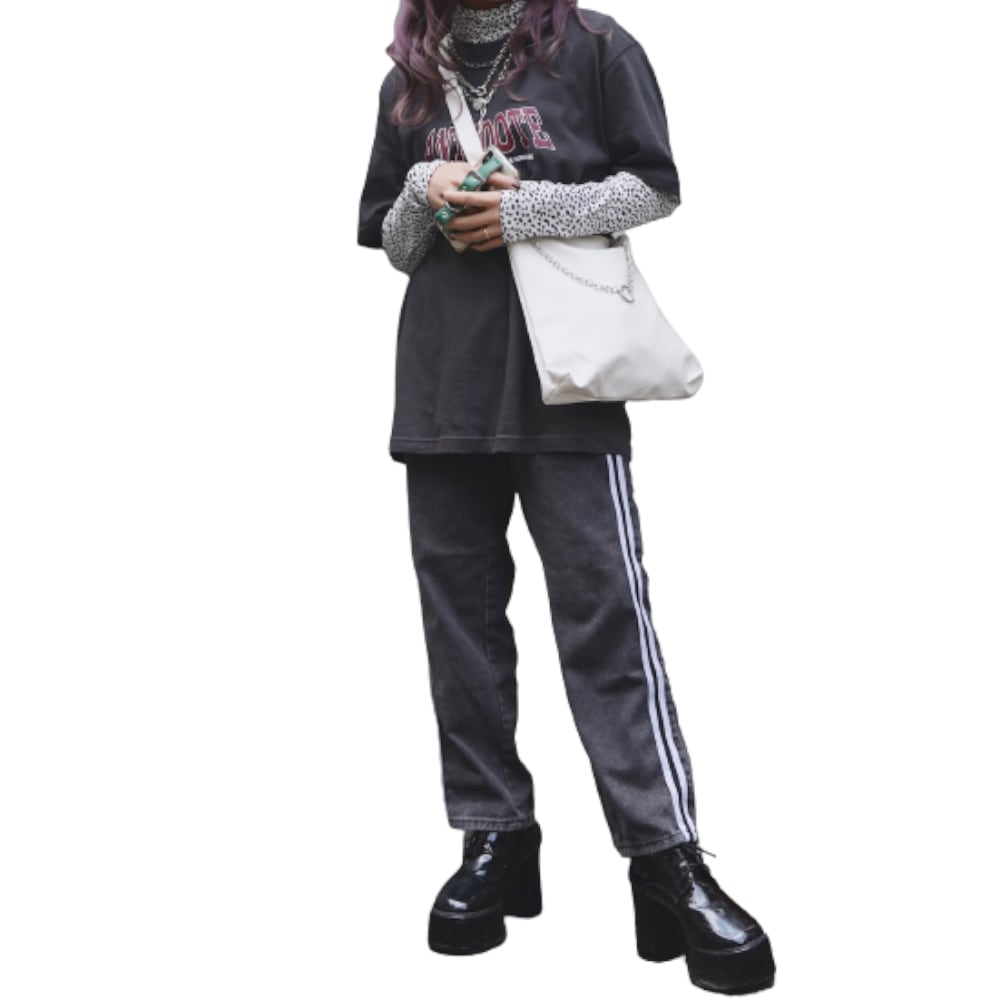 Side 2Line Black Denim Pants A,D,G レディース