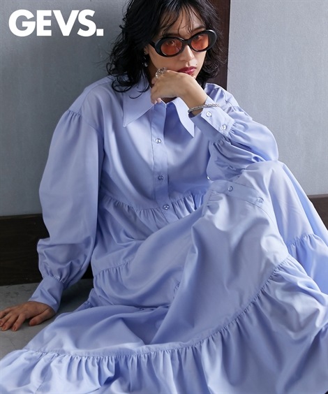 ロングマキシ丈/半袖 大きいサイズ ティアードマキシシャツワンピース GEVS. 8,702円