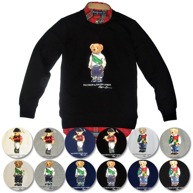 本物保証 メンズ スウェット プルオーバー クルーネック トレーナー ポロベアー プリント 3柄4色