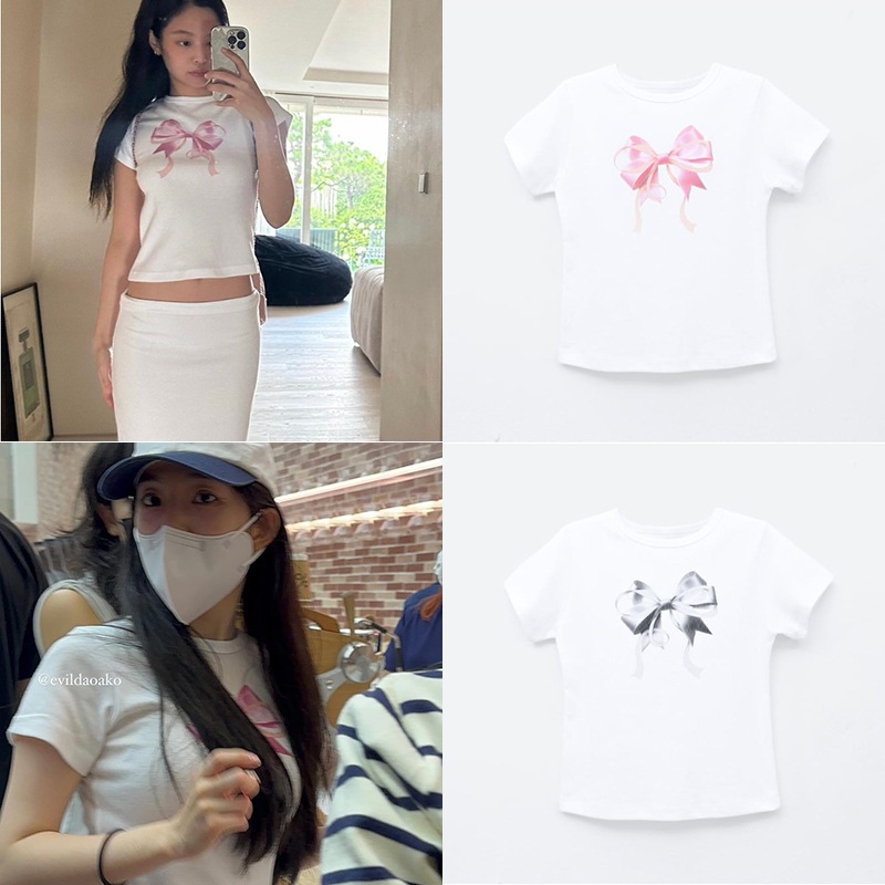 [BLACKPINKジェニー, Red Velvetアイリーン着用]DOUBLE RIBBON SLIM CROP T SHIRT