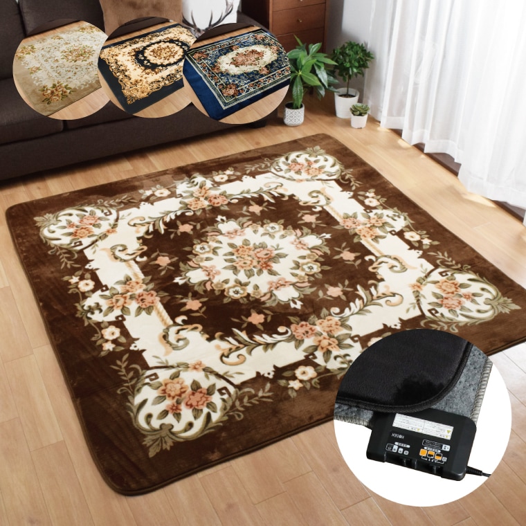 ホットカーペット 2畳 本体+カバー 約185x185cm 2点セット 多機能搭載 メーカー1年保証 オフタイマー付き カバー付き 省エネ 3面切り替え 16折収納 コンパクト 電気カーペット 花柄 8,243円