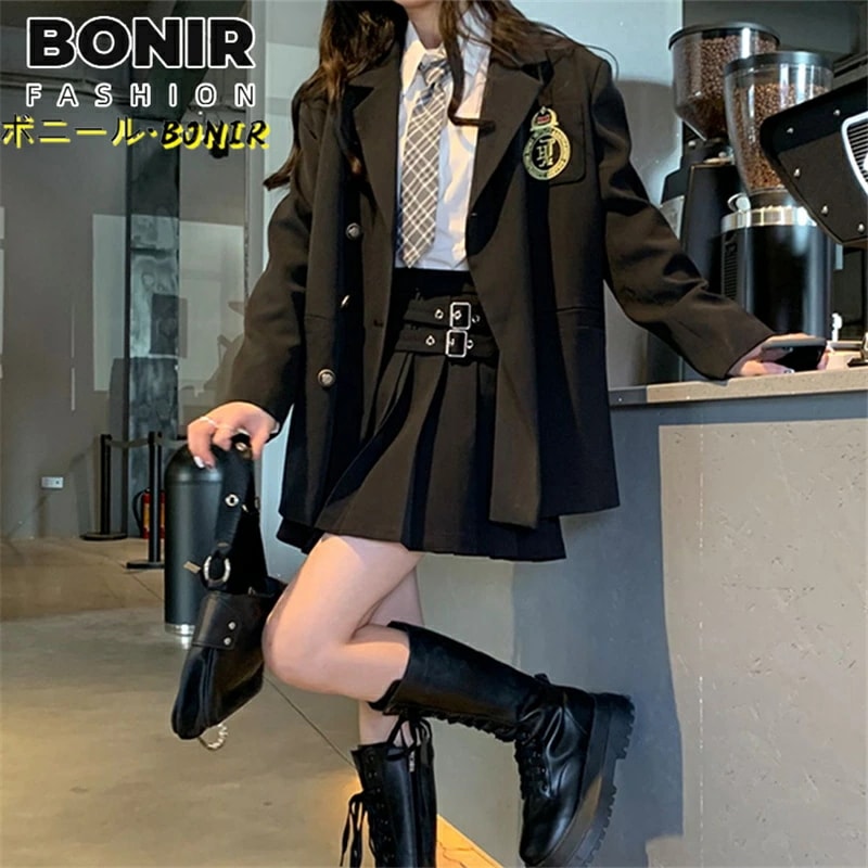 卒業式 スーツ 女の子 ブレザー 入学式 入学祝い 4点セット ブラック プリーツスカート 中学生 高校生 中高生 女子高生 制服 JK 大きいサイズ 子供服 ゆったりサイズ フォーマルスーツ ジュニ