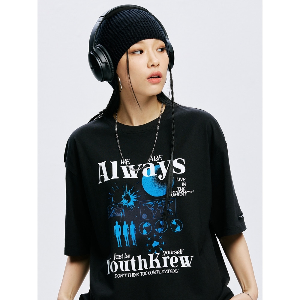 ユースクルー YK SCATTER ROUND BOXY T BLACK