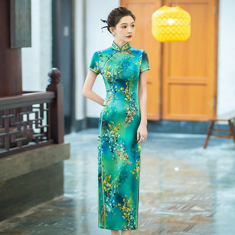 2025スプリングシルクチョンサムデイリーバンケットマルベリーシルクドレス