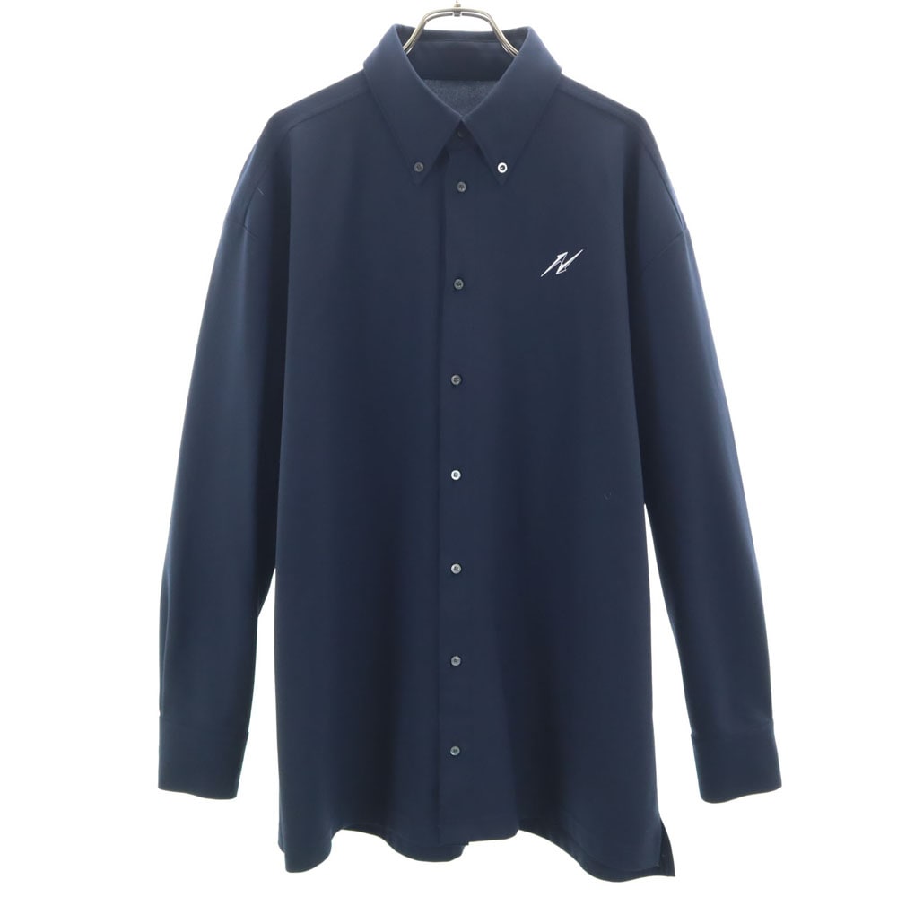 MONOCROM モノクローム バックロゴ 長袖 ボタンダウンシャツ ネイビー ストレッチ メンズ 古着