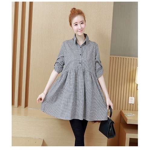 2008 ロングチェックシャツ(ブラック）