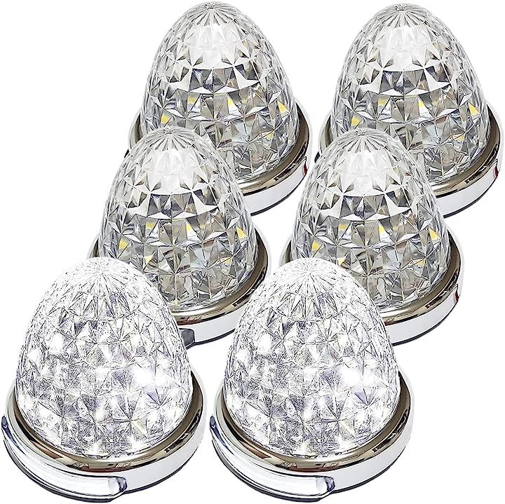 カスタマイズ 12V 24V トラック用 LED マーカーランプ 路肩灯機能付 サイド メッキリング 5面クリスタルカット仕様 22LED 汎用(ホワイト, 6個)