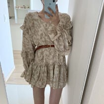 2色 ワンピース 長袖 春夏 かわいい aライン シャツワンピース aライン Aライン フレア ミニ ミニ丈 ショート ショート丈 膝丈 ひざ丈 膝上 フリル袖 ボリューム袖 ボリュームスリーブ 袖コ