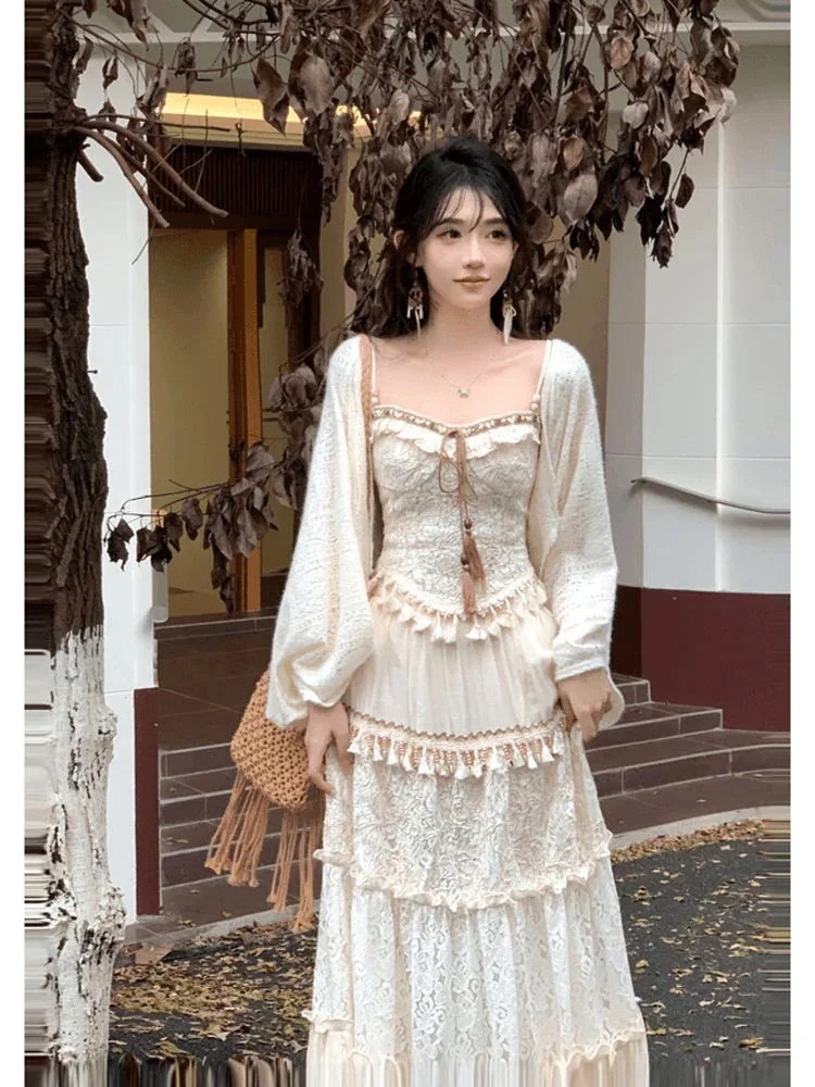 秋のボヘミアンな優しい厚手ジャケット薄手半身スカートスリーピーススーツ和服コスチュームコスチューム