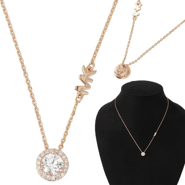 ネックレス MKC1208AN791 MKロゴ パヴェ スタッド ペンダント アクセサリー PAVE HALO ROSE GOLD
