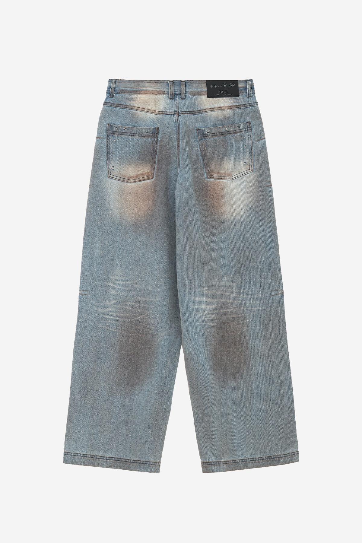 【BLR】 PUNCHED DIRTY WIDE DENIM PANTS : LIGHT BLUE