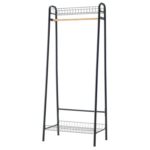 ハンガーラック/コートハンガー 2セット ブラック 幅70cm奥行44cm高さ170cm 木製 スチール リビング 組立品