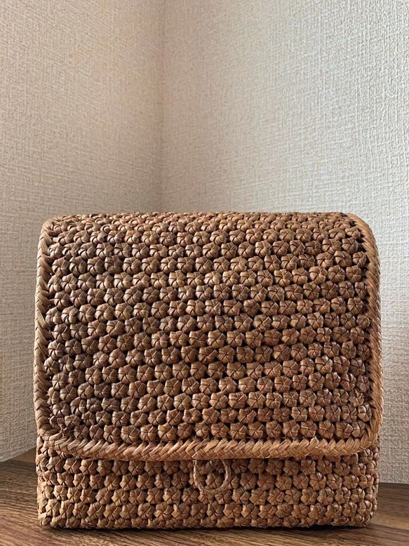 山葡萄 山葡萄かごバッグ 手作り 籠バッグ ショルダーバッグ 小花編み 内布あり (約)幅25本体高さ24マチ10cm