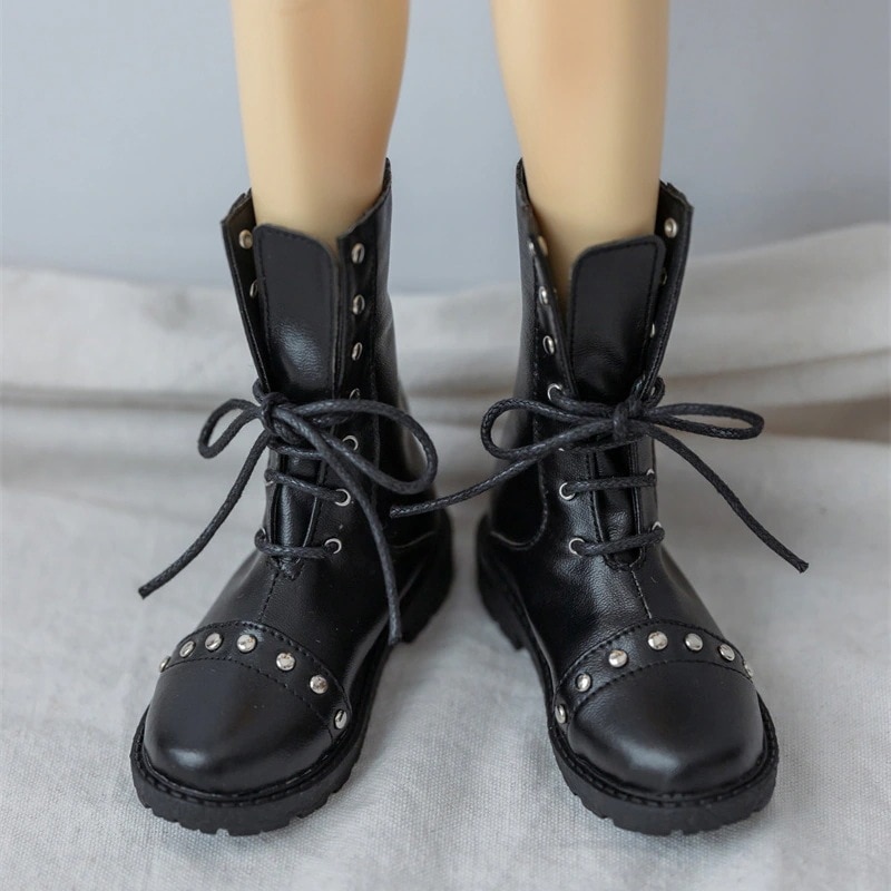 BJD ドール靴 1/4 1/3 球体関節人形用シューズ リベットブーツ ブラック MSD/SD/popo68/70cmサイズドール用マーティンブーツ