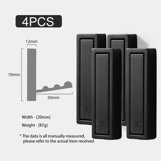 亜鉛合金折りたたみ式衣類フック,帽子,鍵,バッグ,家庭,キッチン,壁掛け,収納ラック,バスルームアクセサリー,4個 Black-B-4pcs