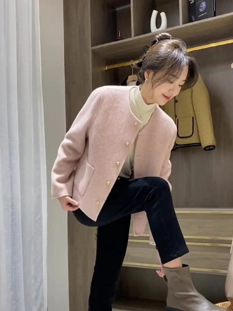2024 Xiaoxiangfeng フレンチハイエンドセンス超かっこいいデザインセンスニッチピンクショートウールジャケットレディース早春