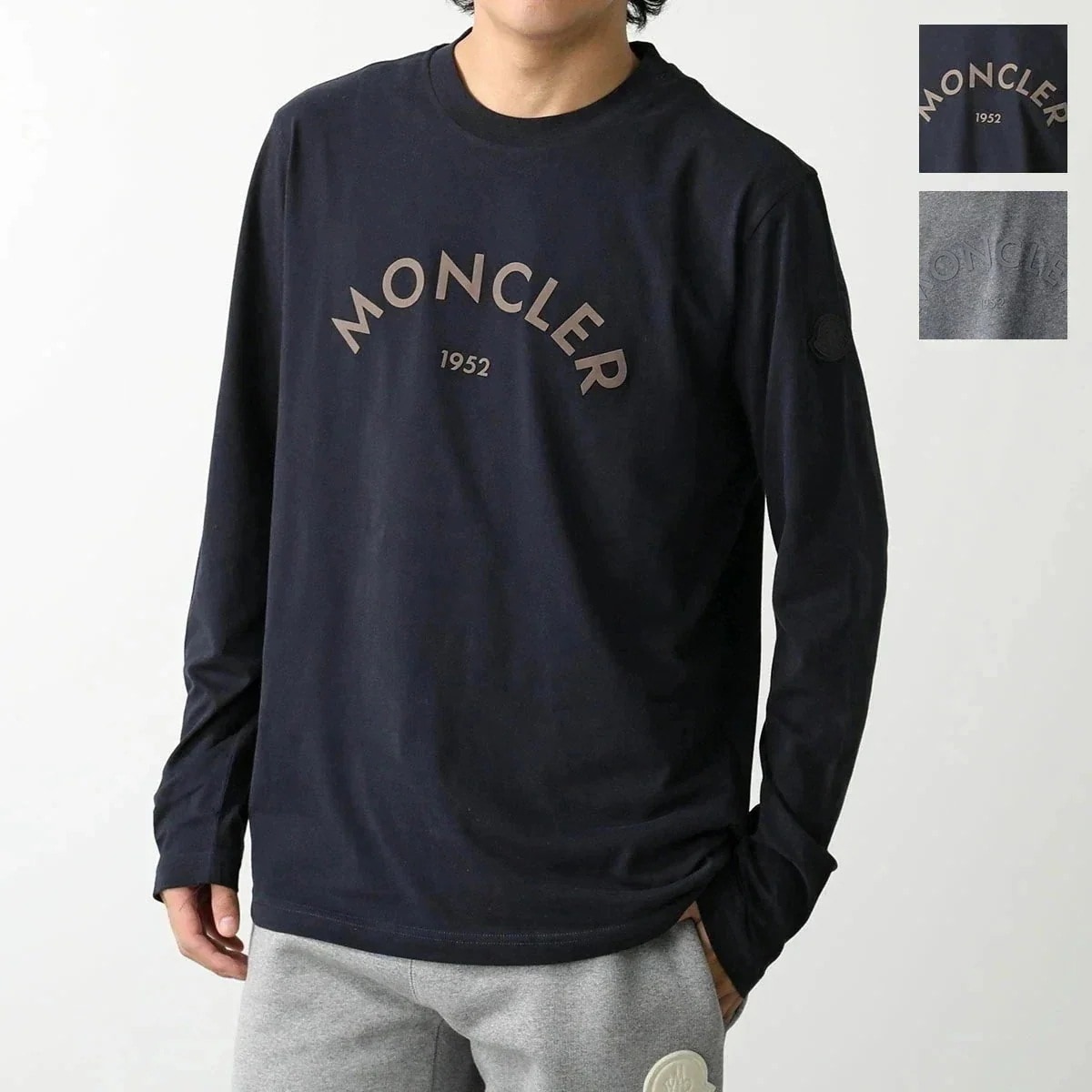 MONCLER モンクレール カットソー 8D00018 89AQX メンズ クルーネック コットン 長袖Tシャツ ロンT ロゴパッチ カラー2色