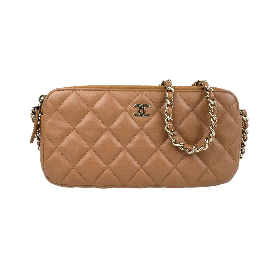 シャネル CHANEL ショルダーバッグ ラムスキン ライトブラウン ゴールド レディース z6178