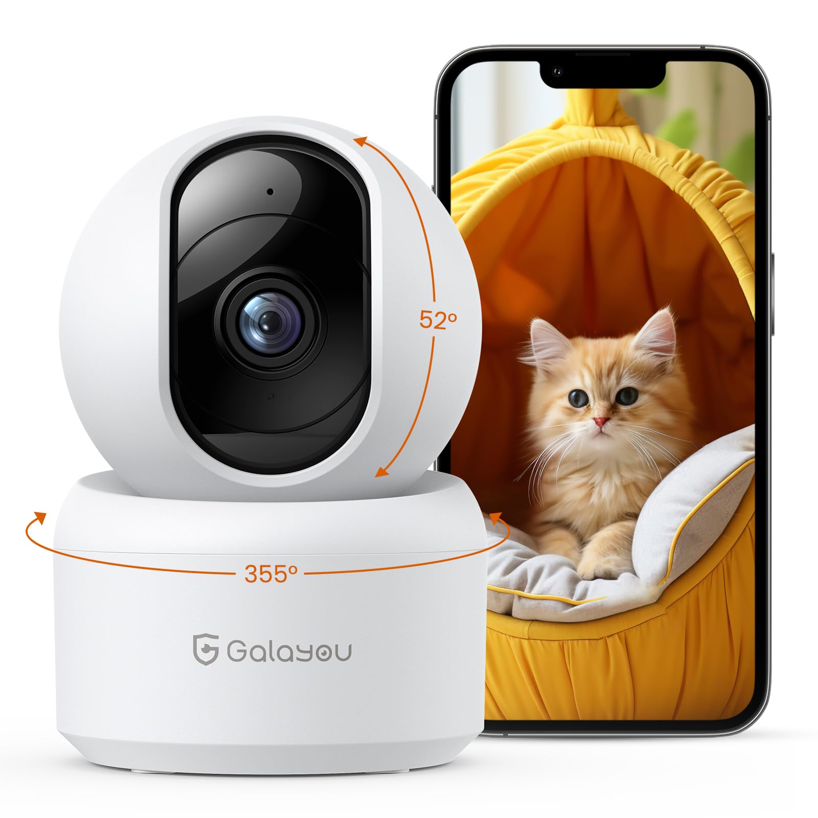 Galayou G2【Alexa対応認定】防犯カメラ 300万画素 2k・自動追尾 24時間録画 ネットワークカメラ 室内ペット留守番カメラ 防犯/監視/赤ちゃん/子ども/家族/介護/見守りカメラ 2