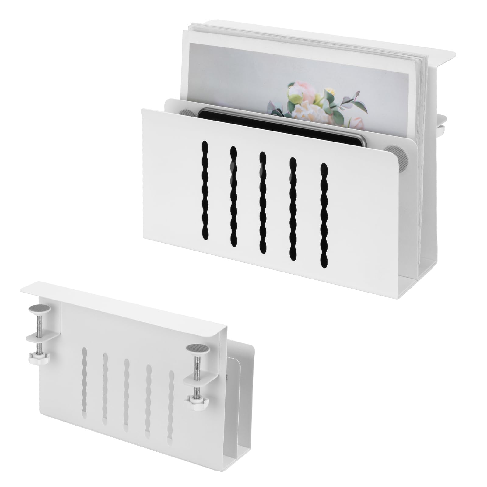 デスクサイド 収納ラック クランプ テーブルサイドポケット 二段収納 デスクサイドホルダー 耐荷重5kg ノートPC タブレット収納 書類収納 デスクサイド 収納 簡単取り付け 工 26114