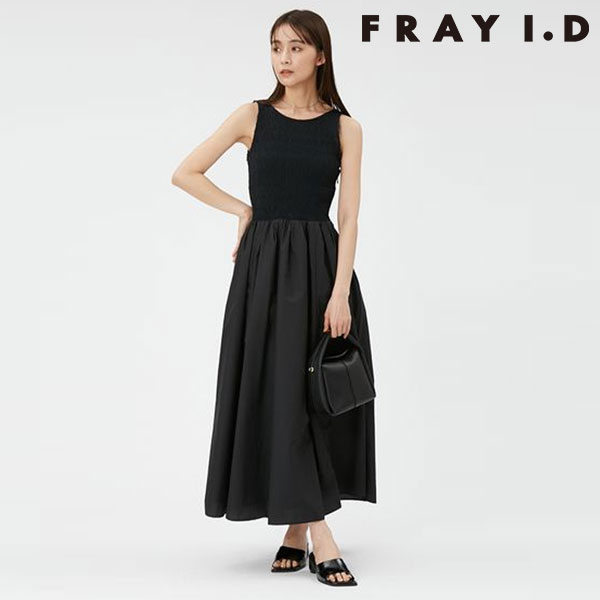 【SALE60%OFF】 【即納】 フレイアイディー FRAY I.D ワンピース バックリボンカットコンビワンピース ロング丈 ノースリーブ fwco242070