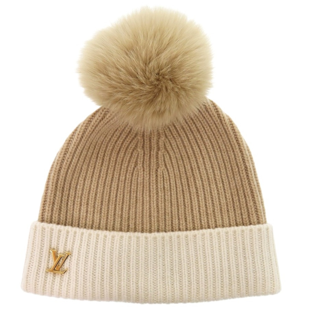 新品同様 ニット帽 ビーニー LV コールド スパーク LV SKI M79396 帽子 カシミヤ/フォックスファー/メタル ベージュ LV 0691【中古】 レディース